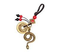 SHERCHPRY Vintage Yellow Brass Snake Key Pendant with Five Lucky Coins Retro Car Keychain Charm for Luck and Prosperity Durable Corrosion Resistant Brass Accessory for Collectors and