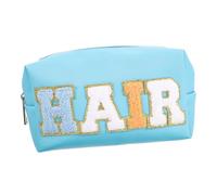 SHERCHPRY Waterproof Makeup Organizer Bag with Embroidered Letter Towel Stitch, Large Capacity Travel Cosmetic Pouch for Women, Portable Zippered Storage for Toiletries and Makeup