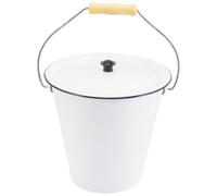SHERCHPRY White Enamel Fireplace Bucket with Lid and Handle, 5.5l Capacity Fire Bucket for Garden and Praying, Sturdy Wood and Enamel Container to Withstand Bad Weather