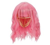 SHERCHPRY Women's Wavy Wig Short Pink Brunette Wig Bangs Shoulder Hair for Ladies