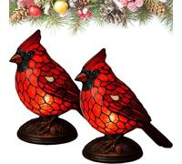 Sheremart Cardinal Lamp, Pubyfun Stained Glass Cardinal Lamp - Red Bird Table Lamp for Home Décor, Memorial Gift, Shere Mart Portable Small Desk Light for Living Room or Bedroom, Plug in (2PCS)