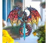 Sheremart Dragonglint - the Sun Catcher That Lights up Your Window and Your Spirit, 8in Halloween Hunging Acrylic Stained Glass Dragonglint Suncatcher for Christmas Tree Decorations (D)