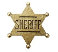 Sheriff Badge Gold Star Pin Cowboy Western Police America USA Deputy Metal Shiny Fancy Dress Up Halloween Costume