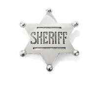 Sheriff Badge Silver Star Pin Cowboy Western Police America USA Deputy Metal Shiny Fancy Dress Up Halloween Costume