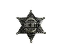 Sheriff Badge Vintage Silver Star Pin Cowboy Western Police America USA Deputy Metal Shiny Fancy Dress Up Halloween Costume