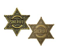 Sheriff Badge, Western Cowboy Star Pin, Deputy Badge Adult, Vintage Alloy Brooch for Costumes, Halloween Cosplay and Theatrical Performances (2pcs)