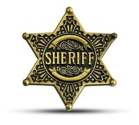 Sheriff Badge, Western Cowboy Star Pin, Deputy Badge Adult, Vintage Alloy Brooch for Costumes, Halloween Cosplay and Theatrical Performances