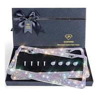 SHERING Bling License Plate Frame, 2 Pack License Plate Frame with Premium Gift Box for Women,Rhinestone License Plate Frames with 1100pcs Rhinestones (Colorful Rhinestones)