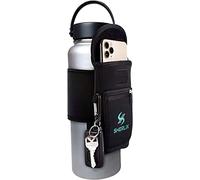 SHERLIX Gym Water Bottle Pouch, Waterproof Neoprene Sleeve with Accessory Pockets for Cell Phone, Airpods, Cards, Keychain Carabiner, Bottle Holder for Workout, Hiking, and More, Fits 18-40 oz Bottles