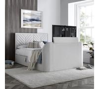 Sherlock - Double - Ottoman Storage TV Bed - Natural - Fabric - 4ft6 - Happy Beds