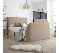 Sherlock - Double - Side-Opening Ottoman Storage Electric TV Bed - Warm Stone - Velvet - 4ft6 - Happy Beds