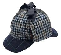 Sherlock Holmes Deerstalker Hat, Houndstooth Tweed Detective Cap