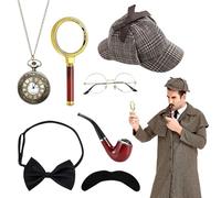 Sherlock Holmes Detective Costume Accessory Set, 1920s Detective Costume Accessory Set, Detective Cosplay Props for Children Adults Halloween Cosplay Carnival Masquerade Dress Up Party