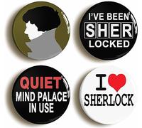 Sherlock Holmes Funny Button Badge Set of Four (Each Badge is 1inch/25mm in Diameter)