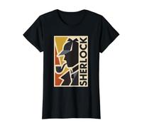 Sherlock Holmes Geometric Detective Silhouette Art Value Graphic T-Shirt, Women, Black, L
