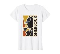 Sherlock Holmes Geometric Detective Silhouette Art Value Graphic T-Shirt, Women, White, M