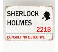 Sherlock Holmes Metal Sign London Door Study Vintage Plaque Outdoor Decoration Plaque 8X12 Inch