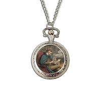 Sherlock Pocket Watch - Victorian Detective Holmes Illustration - Arthur Conan Doyle Literary Gift - Silver Quartz Pendant Watch with Chain for Book Lovers, Mystery Fans & Classic Crime Lovers