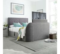 Sherlock - Super King Size - Side-Opening Ottoman Storage Electric TV Bed - Light Grey - Velvet - 6ft - Happy Beds