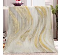 Sherpa Blanket 130x150 cm, Golden Gray Marble Stripes Fleece Throw Blanket Reversible Soft Warm Fluffy Cosy Plush Blanket for Kids Adults, Blanket Easy to care for Sofa Bed Couch