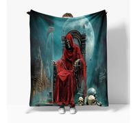 Sherpa Blanket 180 x 220 cm Bed Blanket, Warm Flannel Gothic Architecture Grim Reaper Blanket, Black Comfy Soft Blanket for Couch Bed Camping, Travel Lightweight Blankets