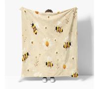 Sherpa Blanket Animal Bee Daisy Print Blanket, Soft Yellow Throw Blankets, Cozy Fleece Plush Warm Flannel Bedding Blanket 130x150 cm for Girls Kids Adults Couch Travel