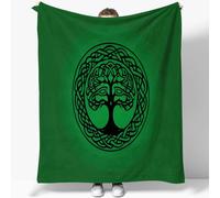 Sherpa Blanket Celtic Tree Of Life Print Blanket, Soft Green Throw Blankets, Cozy Fleece Plush Warm Flannel Bedding Blanket 150 x 200 cm for Girls Kids Adults Couch Travel