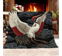 Sherpa Blanket Couch Bed Single 130x150cm Animal White Crane Pattern Super Soft Cozy Blankets Black Anti Allergic Fleece Throw Blanket Flannel All Seasons Warm Blanket Home Decor