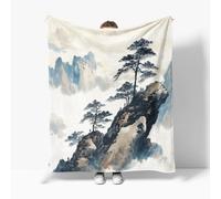 Sherpa Blanket Ink Style Landscape Painting Print Blanket, Soft White Throw Blankets, Cozy Fleece Plush Warm Flannel Bedding Blanket 180x200 cm for Girls Kids Adults Couch Travel