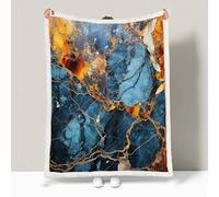 Sherpa Blanket Marble Fleece Throw Blanket for Sofa Bed Couch Blue Marble Texture Soft Single-Sided Fluffy Fleece Blankets Breathable Blanket for Sofa Bed Couch 130 × 180 cm