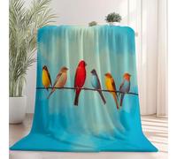 Sherpa Blanket, Retro Cute Birds Close-Up Printed, Blue Flannel Blanket for Kids Teens Adults Lightweight Cute Comfy Warm Microfiber Blanket for Bed, Couch and Travel 100×130 cm