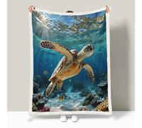 Sherpa Blanket Sea Turtles Fleece Throw Blanket for Sofa Bed Couch Coral Turtle On The Beach Soft Single-Sided Fluffy Fleece Blankets Breathable Blanket for Sofa Bed Couch 130 × 180 cm
