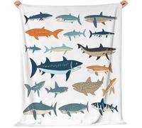 Sherpa Blanket Throw for Sofa Various Sharks Illustrations Thick Warm Cozy Soft Fleece Blanket for Couch Bed King Throws Warm and Lightweight for All Seasons Color White