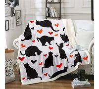 Sherpa Cat Print Fleece Throw Blanket for Kids - Black Cat 3D Plush, Cute Animal Printed Fuzzy Blanket for Sofa, Bed, Couch - Double 60x79 Inch