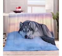 Sherpa Fleece Blanket 150x200 cm Animal Gray Sled Dog Throw Dual Sided Plush Fabric Extra Soft Thermal Fluffy Blanket Sherpa Throws for Bed Sofa Chair and Travel