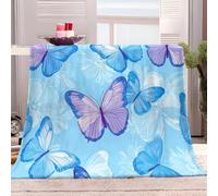 Sherpa Fleece Blanket 150x200 cm Cartoon Blue Butterfly Drawing Throw Dual Sided Plush Fabric Extra Soft Thermal Fluffy Blanket Sherpa Throws for Bed Sofa Chair and Travel