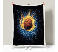 Sherpa Fleece Blanket Basketball Throw Blanket For Sofas Bed Abstract Flaming Basketball Twin-Sided Fleece Blankets - Thick Warm Throw Blanket - Soft Fluffy for Bed and Couch 150 × 200cm