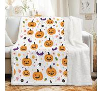 Sherpa Fleece Blanket - Halloween Throw Blanket - Plush Sofa Throw - Thick Warm Blankets for Winter - Castle Blanket for Bed - Bat Full Moon Night Decor & Gifts, 70x100 cm - I-209
