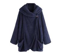 Sherpa Fleece Blanket Hoodie Fleece Jacket Women Ladies Plain Lightweight Coats Teddy Fuzzy Fleece Jackets Fall Winter Jumper Sweatshirt Overcoats Cozy Sweaters Sherpa Pullover with Pockets Navy