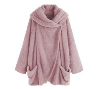 Sherpa Fleece Blanket Hoodie Fleece Jacket Women Ladies Plain Lightweight Coats Teddy Fuzzy Fleece Jackets Fall Winter Jumper Sweatshirt Overcoats Cozy Sweaters Sherpa Pullover with Pockets Pink