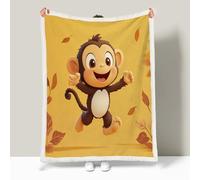 Sherpa Fleece Blanket Monkey Throw Blanket For Sofas Bed Autumn Leaf Monkeys Double-Sided Fleece Blankets - Thick Warm Throw Blanket - Soft Fluffy for Bed and Couch 180 × 200cm