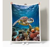 Sherpa Fleece Blanket Sea Turtles Throw Blanket For Sofas Bed Deep Sea Coral Animals Sea Turtles Twin-Sided Fleece Blankets - Thick Warm Throw Blanket - Soft Fluffy for Bed and Couch 150 × 200cm