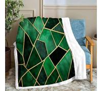 Sherpa Fleece Blanket - Super Soft & Warm Cosy Blanket Throws for Sofa Bed, Green Gold Geometry, Thick Fluffy Throw Blankets for Winter Travel 80x150cm