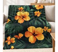 Sherpa Fleece Blanket Tropical leaves and flowers Bedding Kids Throw green Digital Print Soft Sherpa Blanket Bed Blanket Couch Sofa 130 x 150 cm