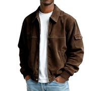 Sherpa Fleece Jacket Fleece Jacket Mens Winter Lined Windproof Thermal Zip Front Lapel Collar Long Sleeve Coat for Weekend Adventures, Travel, and Social Events Corduroy Men Brown XXL