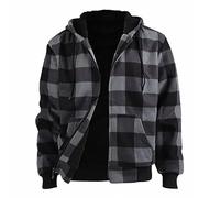 Sherpa Fleece Jacket Mens Flannel Leisure Hoody Sweatshirt Plaid Thickened Fleece Lined Fluffy Long Sleeve Cardigans Zipper Up Knit Heavy Hoodie Autumn Winter Jumper Outdoor Oversized Hoodies Grey