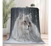 Sherpa Fleece Throw Baby Blanket 31.5"x59" - Animal Ragdoll Cat Snowflakes Print All Season Fluffy Grey Blanket, Soft Warm Fleece Blankets and Throws for Chair Bed Sofa