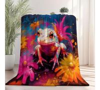 Sherpa Fleece Throw Baby Blanket 31.5"x59" - Colorful Frog Flower Print All Season Fluffy Blue Pink Blanket, Soft Warm Fleece Blankets and Throws for Chair Bed Sofa