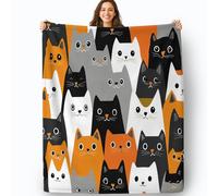 Sherpa Fleece Throw Blanket 130 x 150 cm Flannel Fleece Throw Blanket Fluffy Warm Soft Sofa Throws Cartoon Animals Cat Print Throws for Bed, Couch Sofa for Kids Adults Colorful