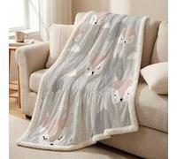 Sherpa Fleece Throw Blanket 130 x 150 cm, Reversible, Ultra Soft Comfortable Microfiber, Lightweight Breathable, All-Season Throw for Bed, Sofa & Couch, Gray, Cartoon Cute Fox